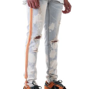 Tri-striped bleached Mens Jeans